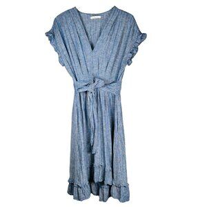 2/$30 Chelsea & Violet Medium Linen Dress Ruffle Striped Nautical Tie Bow Office